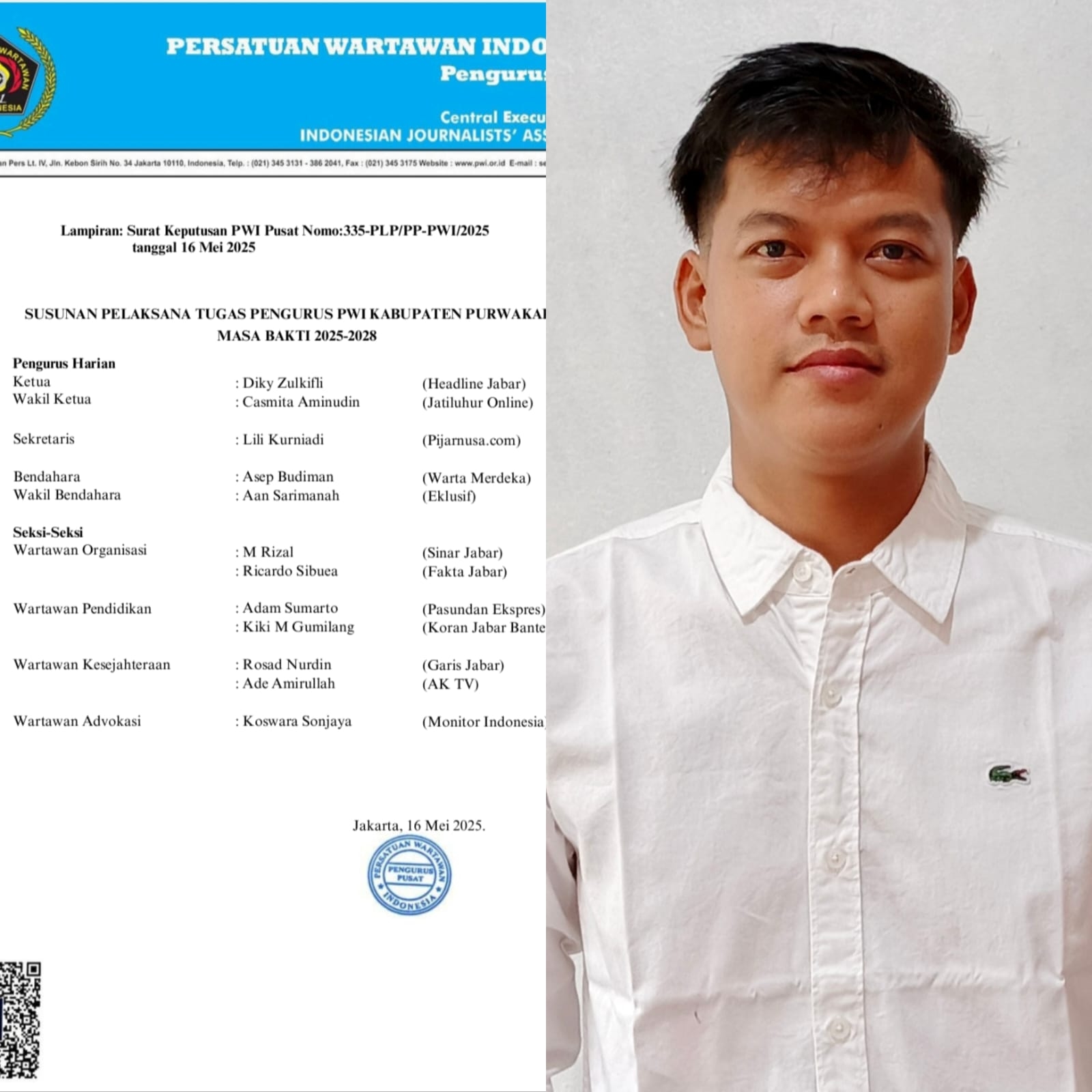 PWI Pusat Tunjuk Diky Zulkifly Jadi Plt Ketua PWI Purwakarta