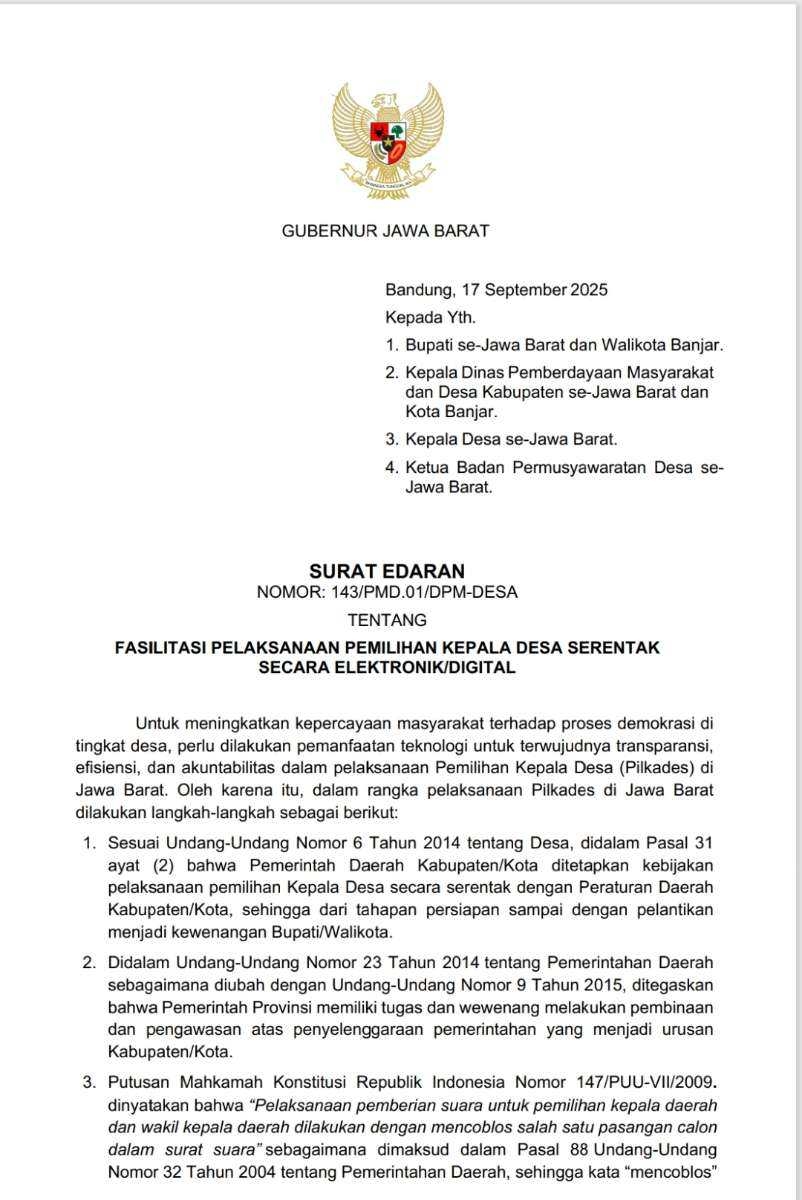 Jawa Barat Terapkan E-Voting untuk Pemilihan Kepala Desa Serentak